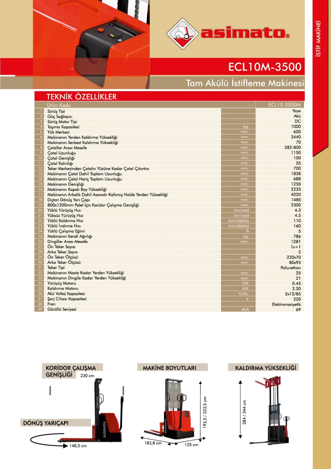 ECL10M Tam Akülü İstifleme Makinesi